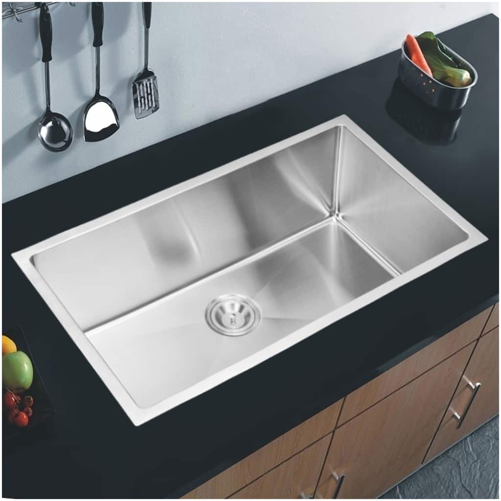 32"X19" Single Bowl 16g SS Undermount Kitchen Sink w Strainer