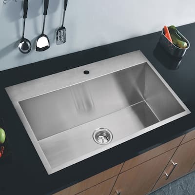33"X22" Single Bowl 16g SS Drop-In Kitchen Sink w Strainer, Grid