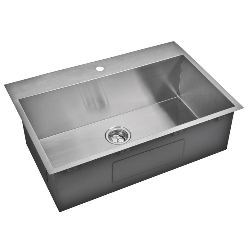 33"X22" Single Bowl 16g SS Drop-In Kitchen Sink w Strainer, Grid