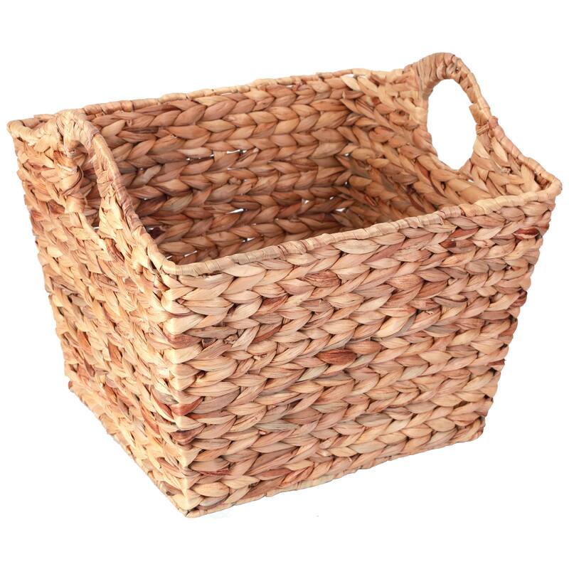 Water Hyacinth Rectangular Wicker Storage Baskets with Cutout Handles - LARGE