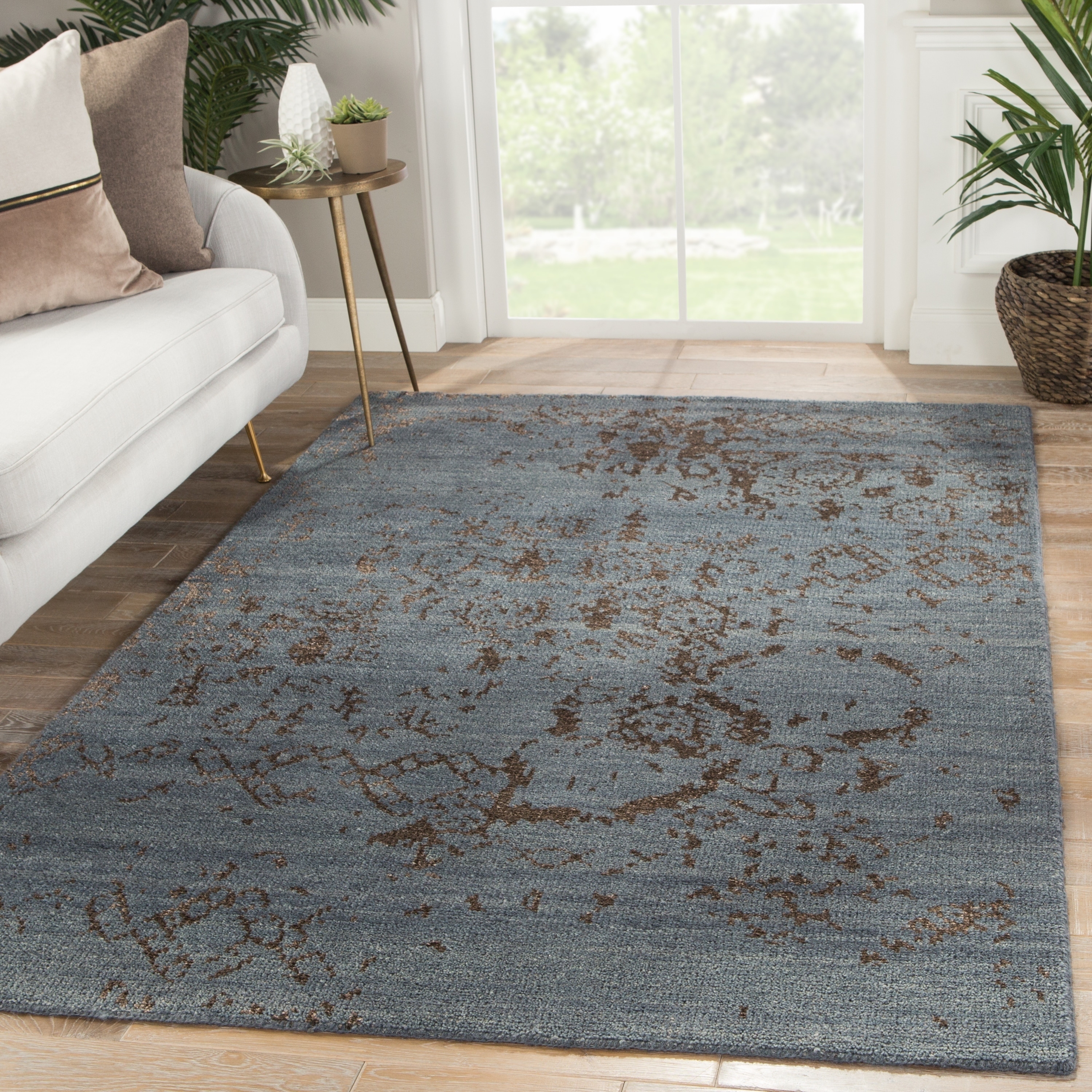 Neila Hand Knotted Abstract Blue Brown Area Rug 5 X 8 Abstract Blue Brown Area Rug