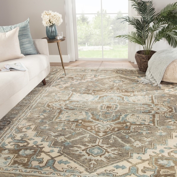 Winter Hand-Knotted Medallion Gray/ Blue Area Rug - 8'6" x 11'6"