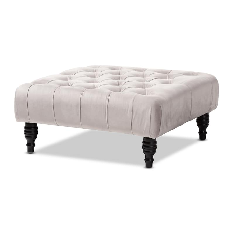 Transitional Velvet Fabric Cocktail Ottoman - Slate Grey