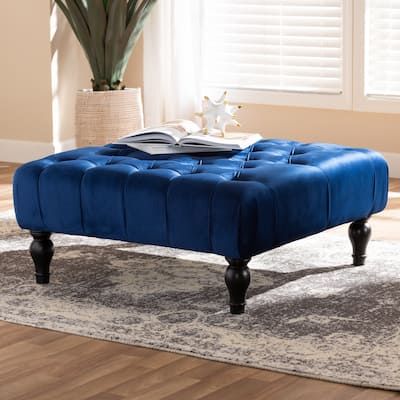 Transitional Velvet Fabric Cocktail Ottoman