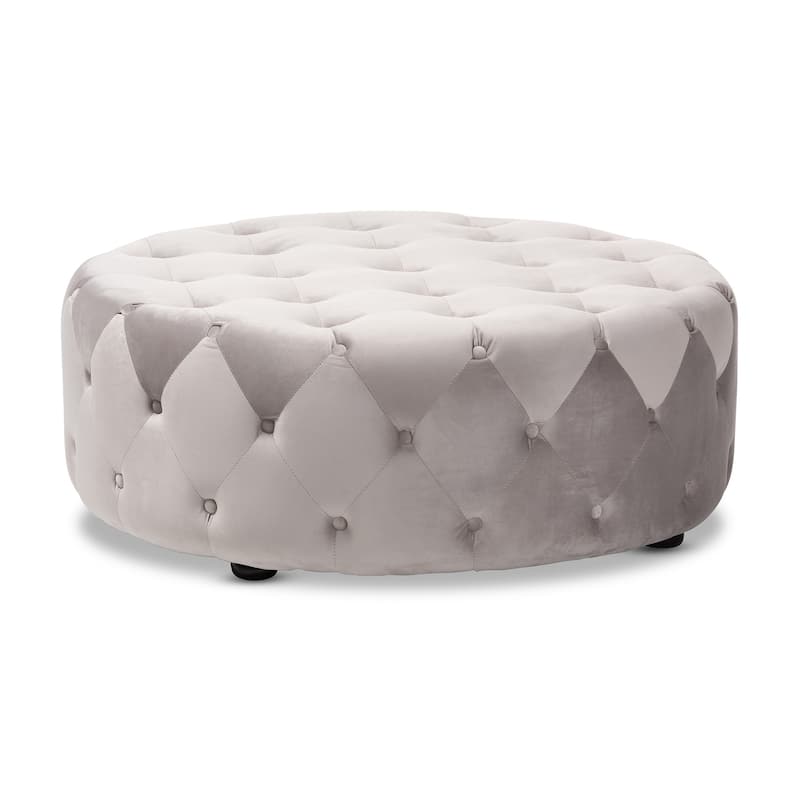 Transitional Velvet Fabric Cocktail Ottoman