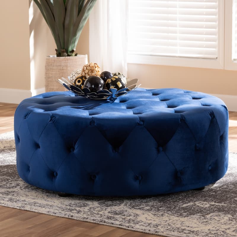 Transitional Velvet Fabric Cocktail Ottoman