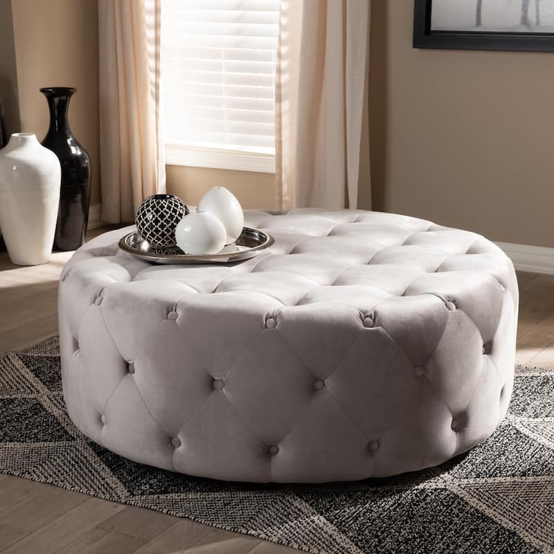 Transitional Velvet Fabric Cocktail Ottoman