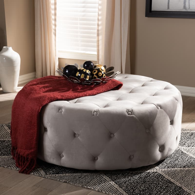 Transitional Velvet Fabric Cocktail Ottoman