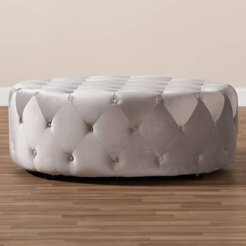 Transitional Velvet Fabric Cocktail Ottoman
