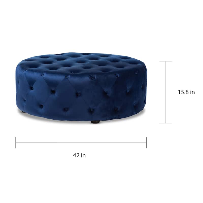 Transitional Velvet Fabric Cocktail Ottoman - Royal Blue