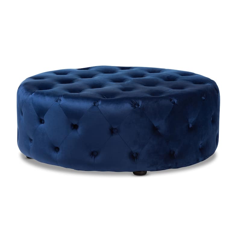 Transitional Velvet Fabric Cocktail Ottoman