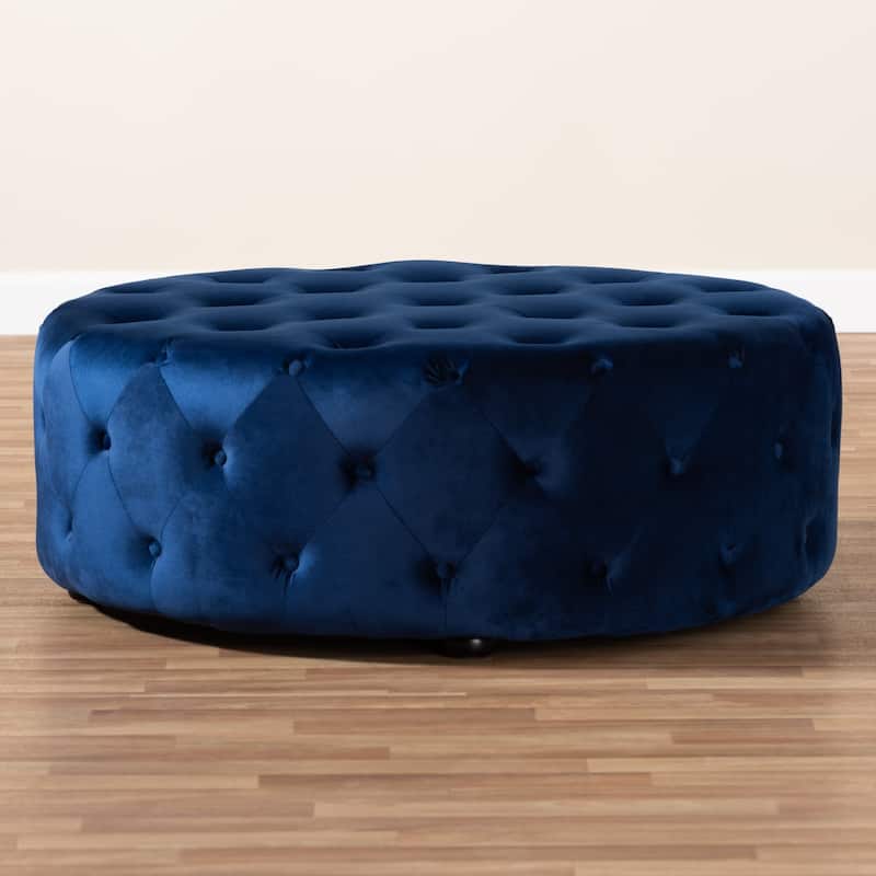 Transitional Velvet Fabric Cocktail Ottoman