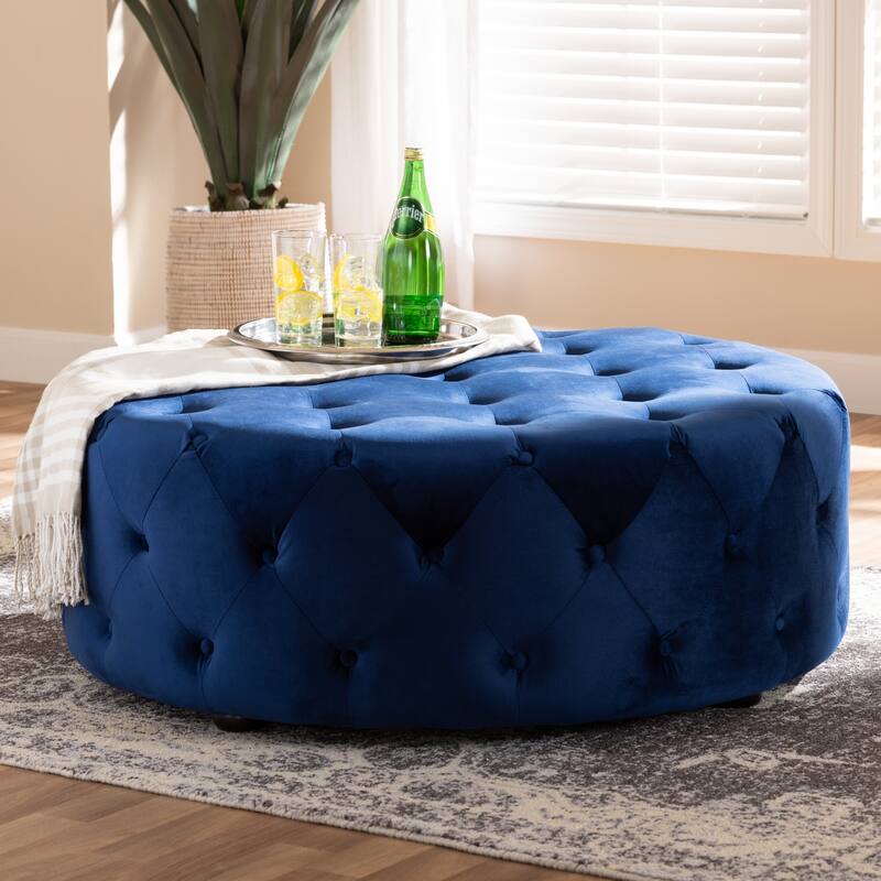 Transitional Velvet Fabric Cocktail Ottoman