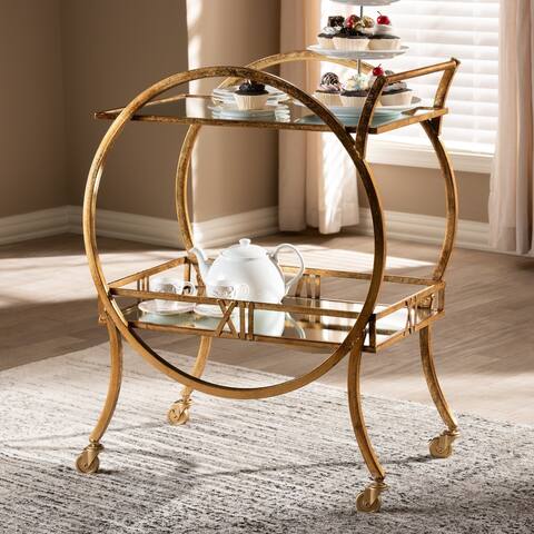 Contemporary Antique Gold 2-Tier Mobile Bar Cart