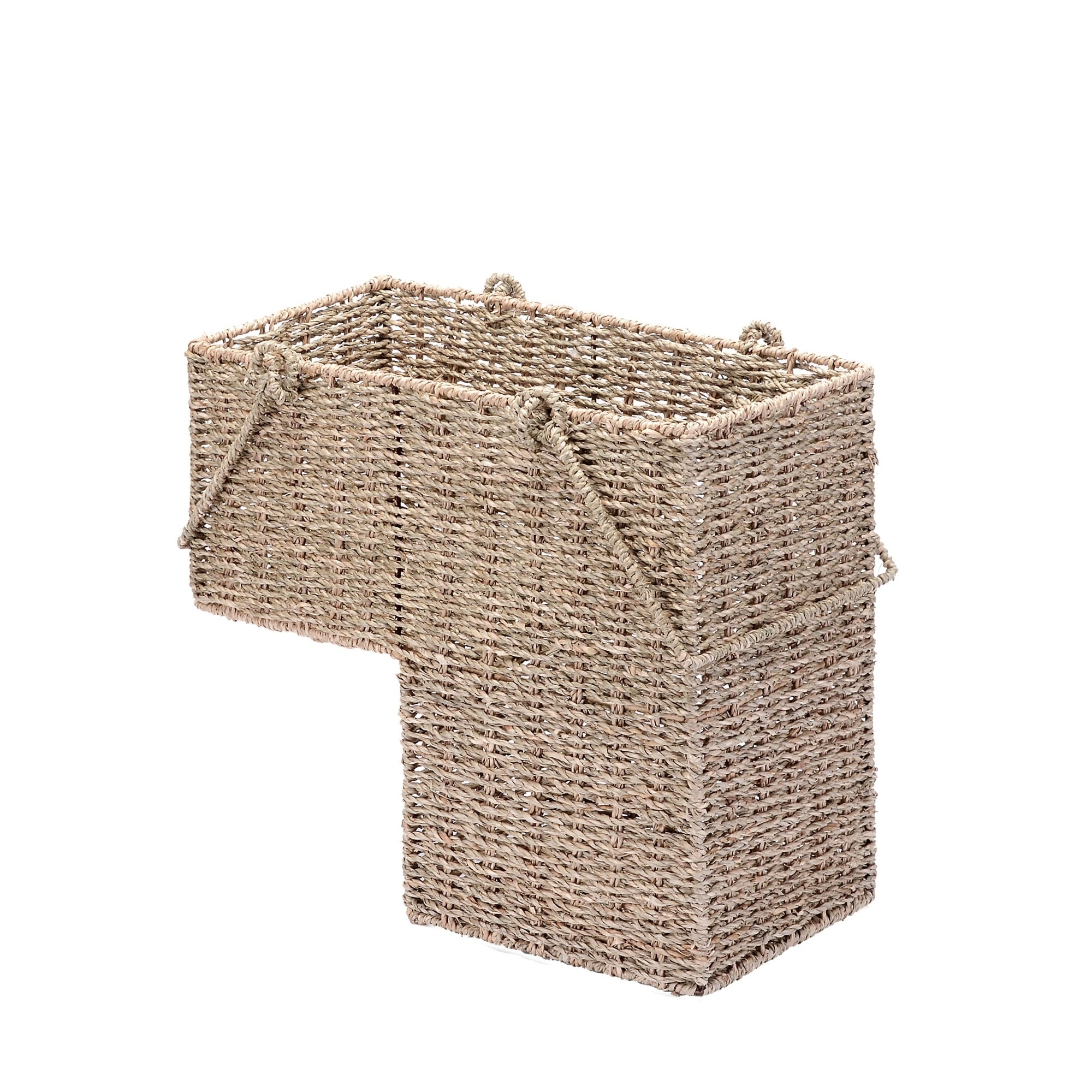 Villacera 14-Inch Wicker Stair Case Basket with Handles, Handmade
