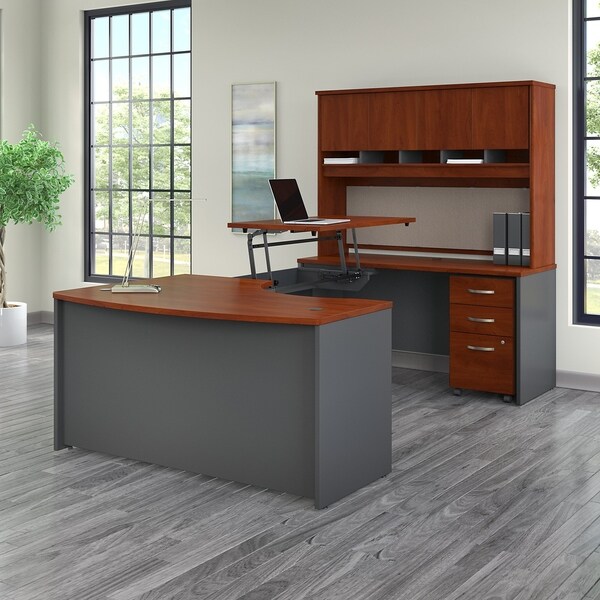 Series C 60W Right Sit to Stand U Shaped Desk Office Suite in Cherry ...