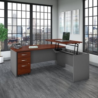 Series C Bow-front Sit-to-Stand L-shaped Cherry Office Suite