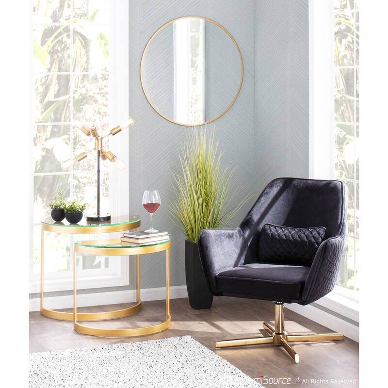 Silver Orchid Alba Goldtone Metal and Velvet Swivel Lounge Chair