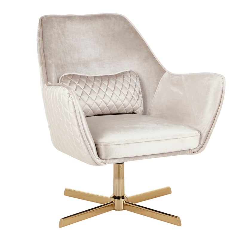 Silver Orchid Alba Goldtone Metal and Velvet Swivel Lounge Chair - Cream
