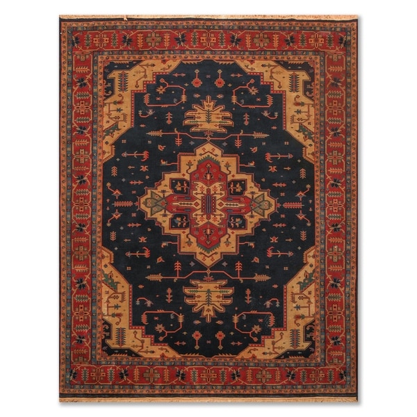 Hand Knotted Heriz Wool Tea Wash Persian Area Rug (7'9"x9'9") - 7'9" x 9'9"