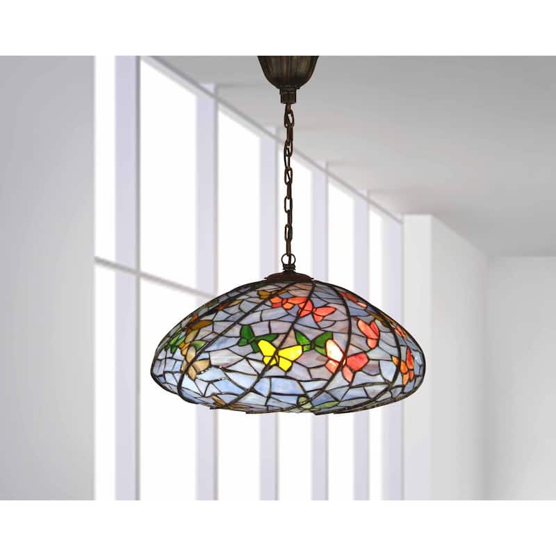 Springdale 20"W Blue Butterfly Tiffany Pendant