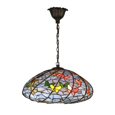 Springdale 20"W Blue Butterfly Tiffany Pendant