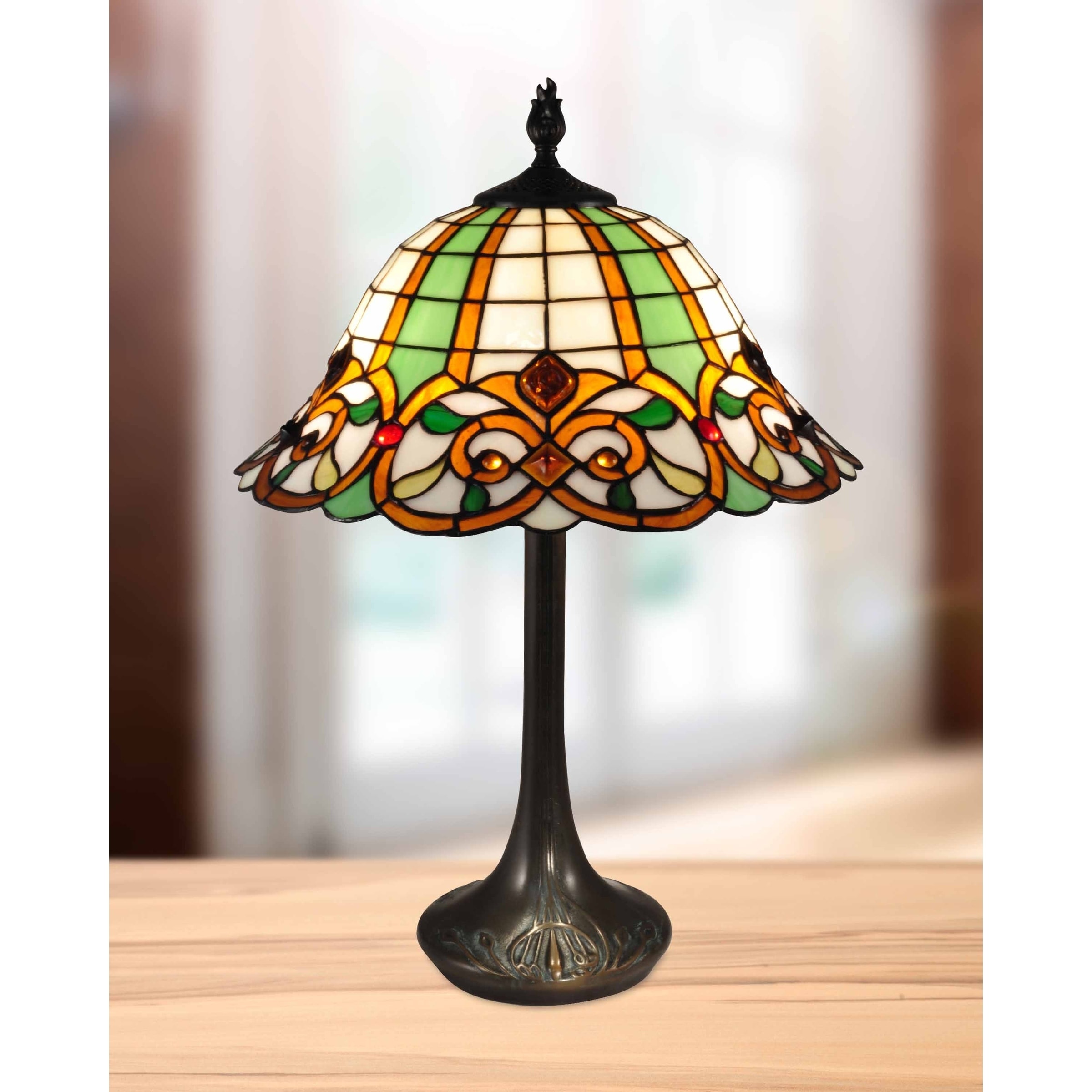 Vibrant Color Double Lit 24.5 H Green Table Lamp Stained Vibrant Color Double Lit 24.5 H Green Table Lamp Stained
