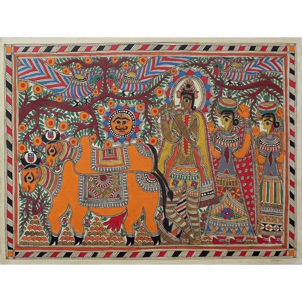 Shop Handmade Krishna With Cows Madhubani Painting India