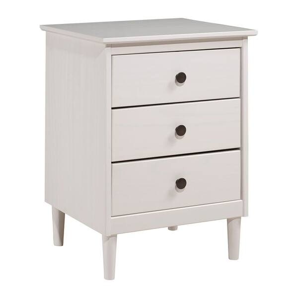 Offex Mid Century Modern 3 Drawer Solid Pine Wood Nightstand White Overstock 25669724
