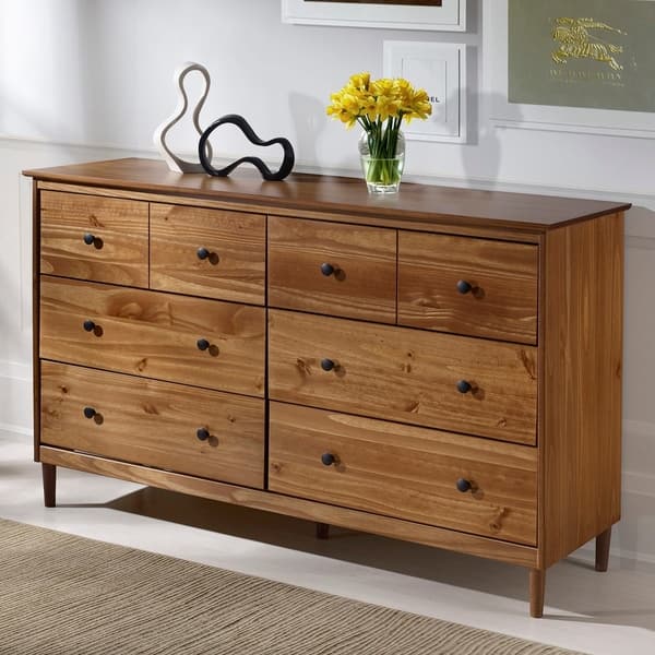 Offex Modern 6 Drawer Solid Pine Wood Dresser Caramel Offex Modern 6 Drawer Solid Pine