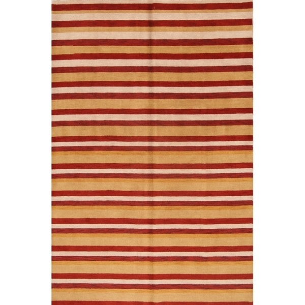 Modern Gabbeh Oriental Hand Made Wool Stripe Area Rug - 9'8" x 6'6"