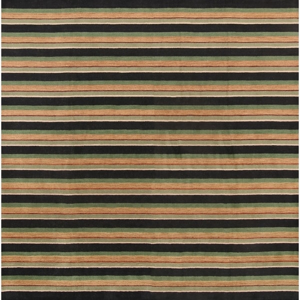 Modern Gabbeh Indina Oriental Stripe Area Rug Hand Knotted Wool - 9'10" square