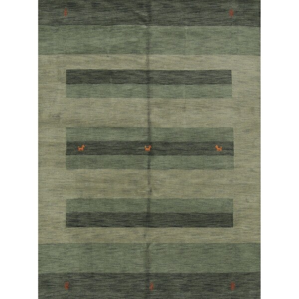 Indian Gabbeh Oriental Stripe Area Rug Handmade Wool - 9'10" x 6'9"