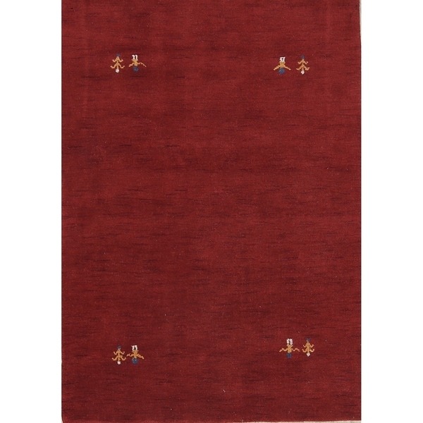 Gabbeh Indian Oriental Hand Made Wool Solid Area Rug Red - 6'4" x 4'8"