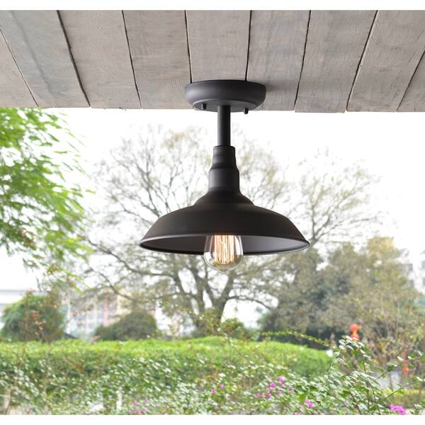 Shop Hoffman Black 9 Inch Outdoor 1 Light Semi Flush Mount On
