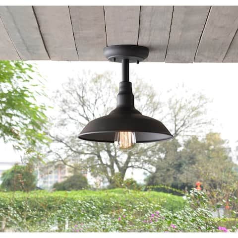 Hoffman Black 9 Inch Outdoor 1 Light Semi Flush Mount By New On