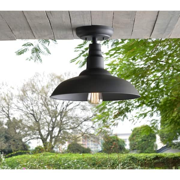 Hoffman Black 11 Inch Outdoor 1 Light Semi Flush Mount