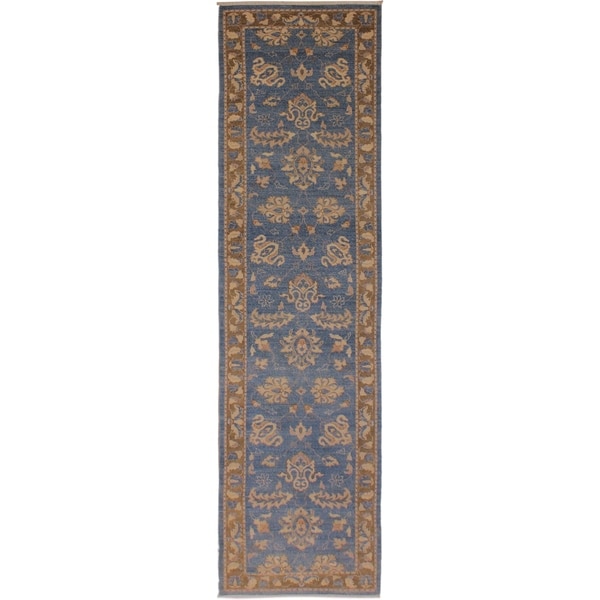 Kafkaz Peshawar Brook Lt. Blue/Brown Wool Rug (2'7 x 12'4) - 2 ft. 7 in. x 12 ft. 4 in.