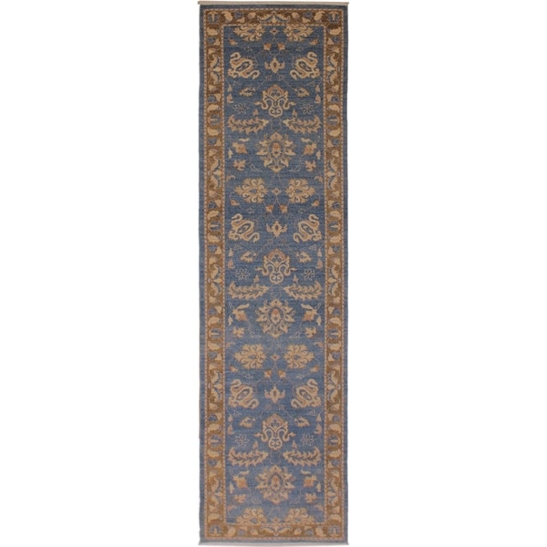 Kafkaz Peshawar Ricki Lt. Blue/Brown Wool Rug (2'7 x 12'2) - 2 ft. 7 in. x 12 ft. 2 in.