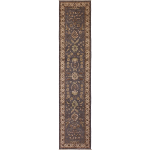 Ziegler Peshawar Cristy Grey/Ivory Hand-Knotted Wool Runner - 2'10 x 14'6 - 2'10" x 14'6"