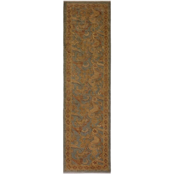 Kafkaz Peshawar Maura Lt. Blue/Lt. Brown Wool Rug (2'8 x 10'3) - 2 ft. 8 in. x 10 ft. 3 in.