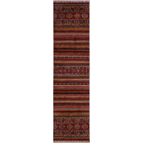 Khurgeen Garish Carolin Red/Blue Wool Rug (2'8 x 11'9) - 2 ft. 8 in. x 11 ft. 9 in.