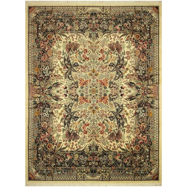 Pak-Persian Tamala Ivory/Black Wool Rug (12'10 x 17'2) - 12 ft. 10 in. x 17 ft. 2 in.