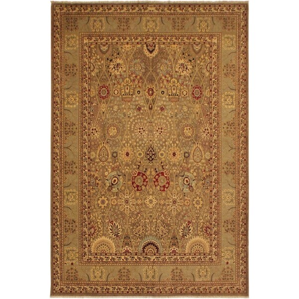 Istanbul Fran Lt. Brown/Green Wool Rug (9'1 x 12'4) - 9 ft. 1 in. x 12 ft. 4 in.