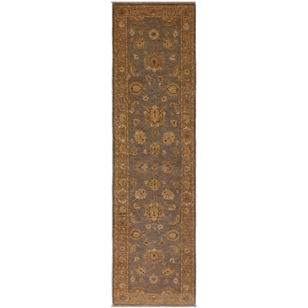 Kafkaz Peshawar Eufemia Gray/Lt. Brown Wool Rug (2'8 x 10'10) - 2 ft. 8 in. x 10 ft. 10 in.