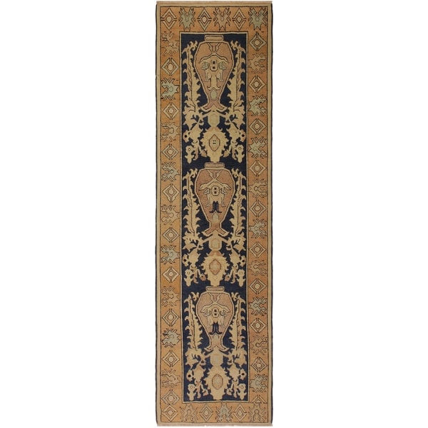 Kafkaz Peshawar Natalia Blue/Rust Wool Rug (3'0 x 8'9) - 3 ft. 0 in. x 8 ft. 9 in.