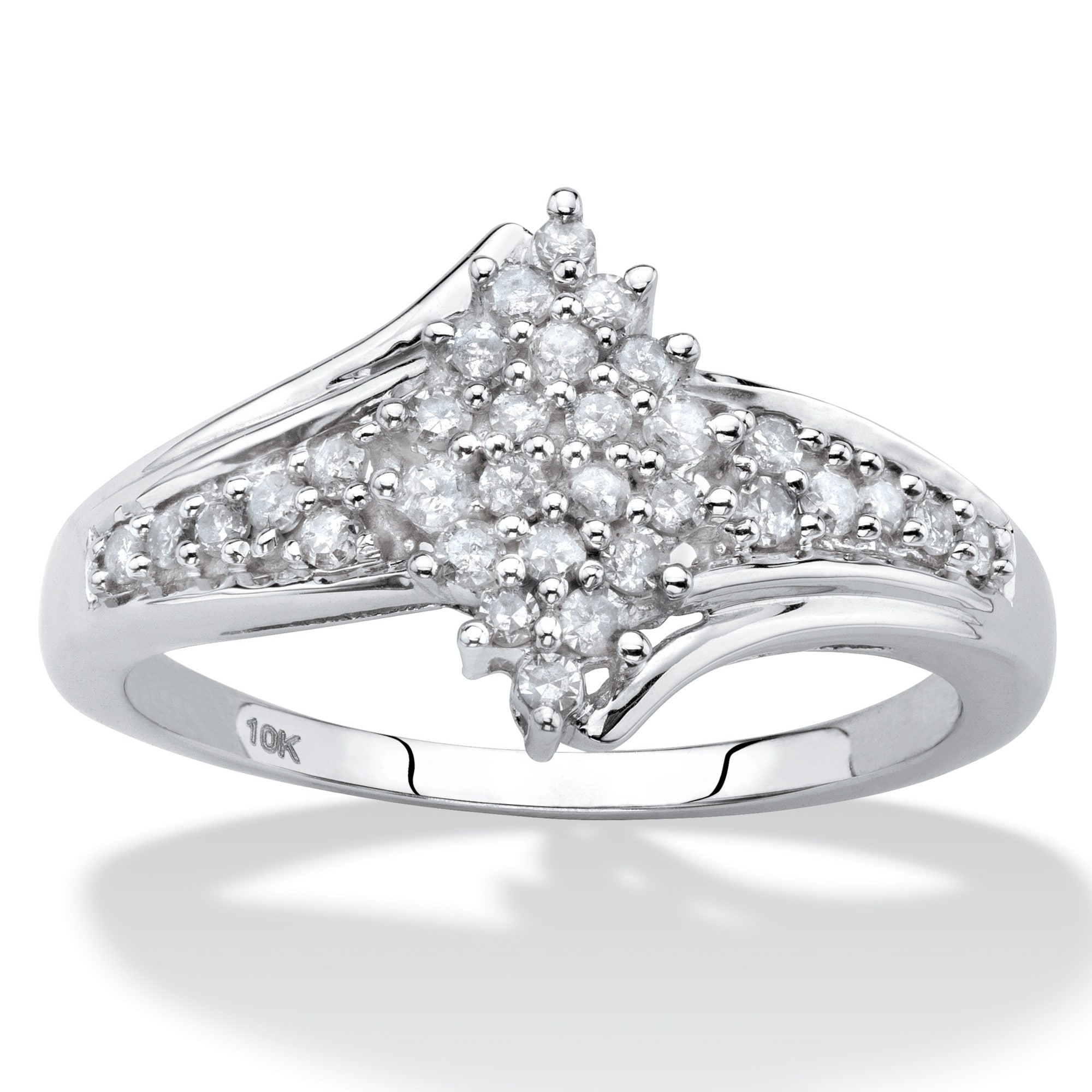 10K White Gold Genuine Diamond Cluster Promise Ring