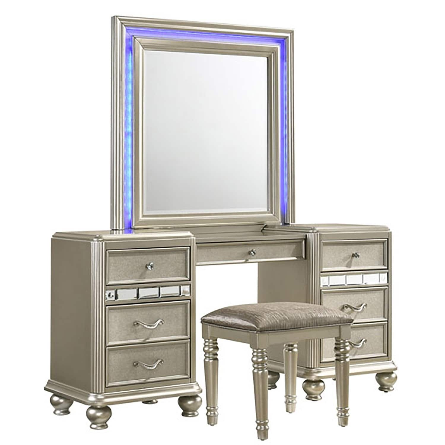 Shop Kaleidoscope Platinum Finish Center Drawer Mirror And Vanity