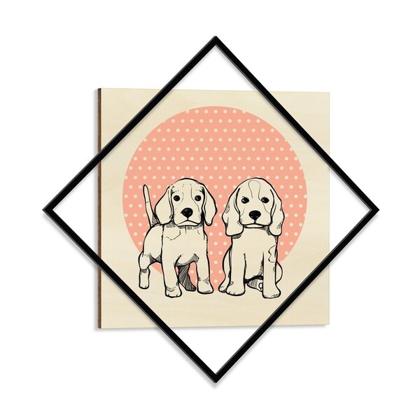 Wooden Printed Puppies Modern Wall Art - 28 x 28