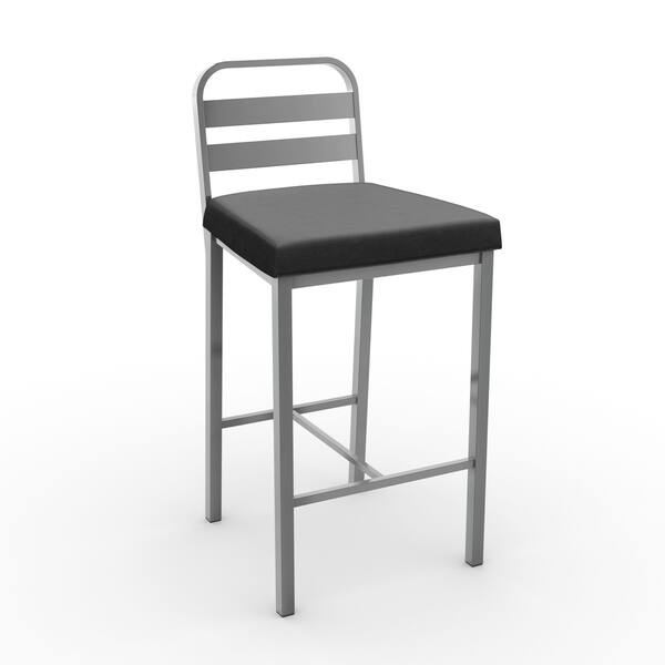slide 4 of 10, Amisco Alberto Counter and Bar Stool Black Faux Leather / Glossy Grey Metal - Bar height
